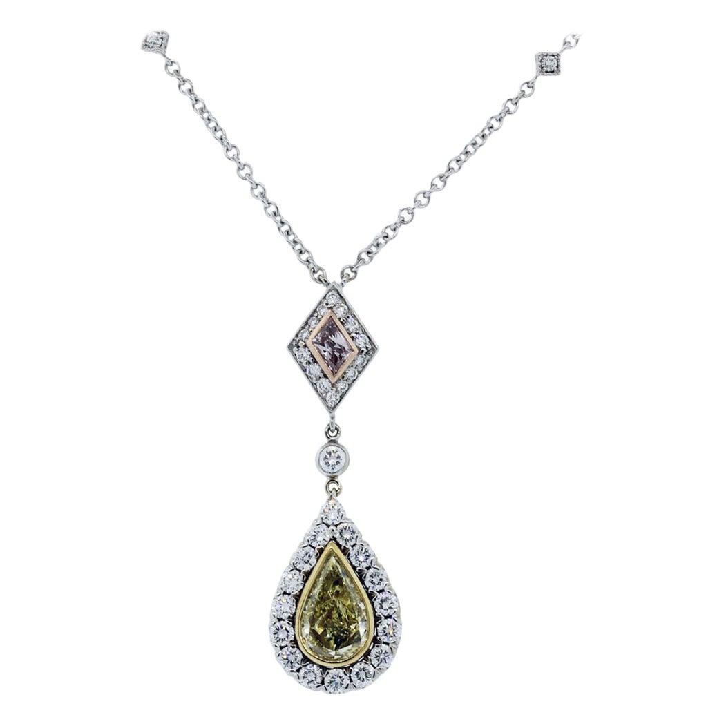 Christopher Designs 2.45 Carat Diamond Three Color Gold Necklace in Stock For Sale