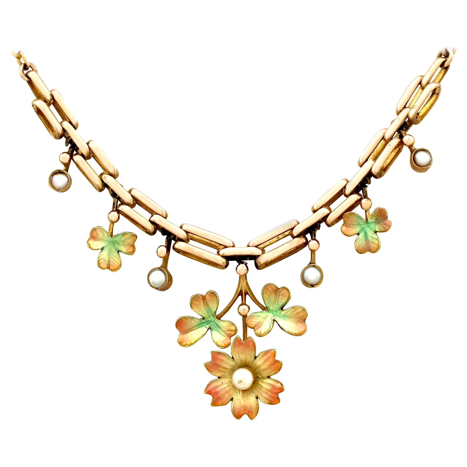 Antique Victorian Seed Pearl and Enamel Yellow Gold Necklace For Sale ...