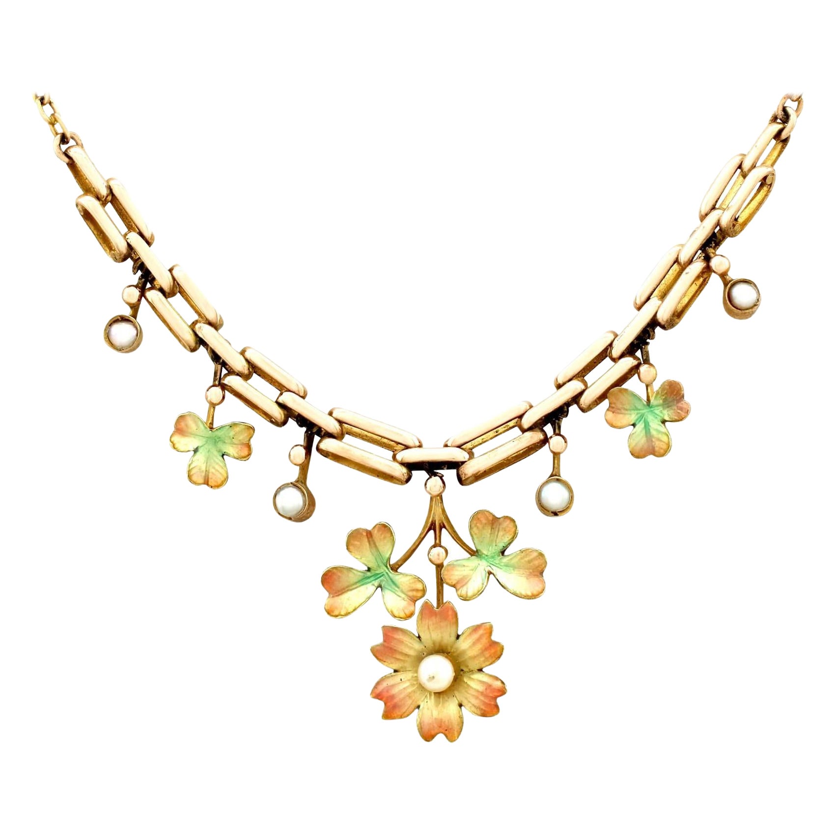 Victorian Pearl and Enamel Yellow Gold Necklace