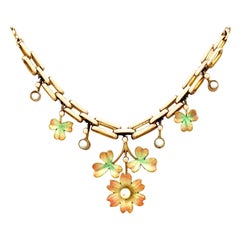 Victorian Pearl and Enamel Yellow Gold Necklace