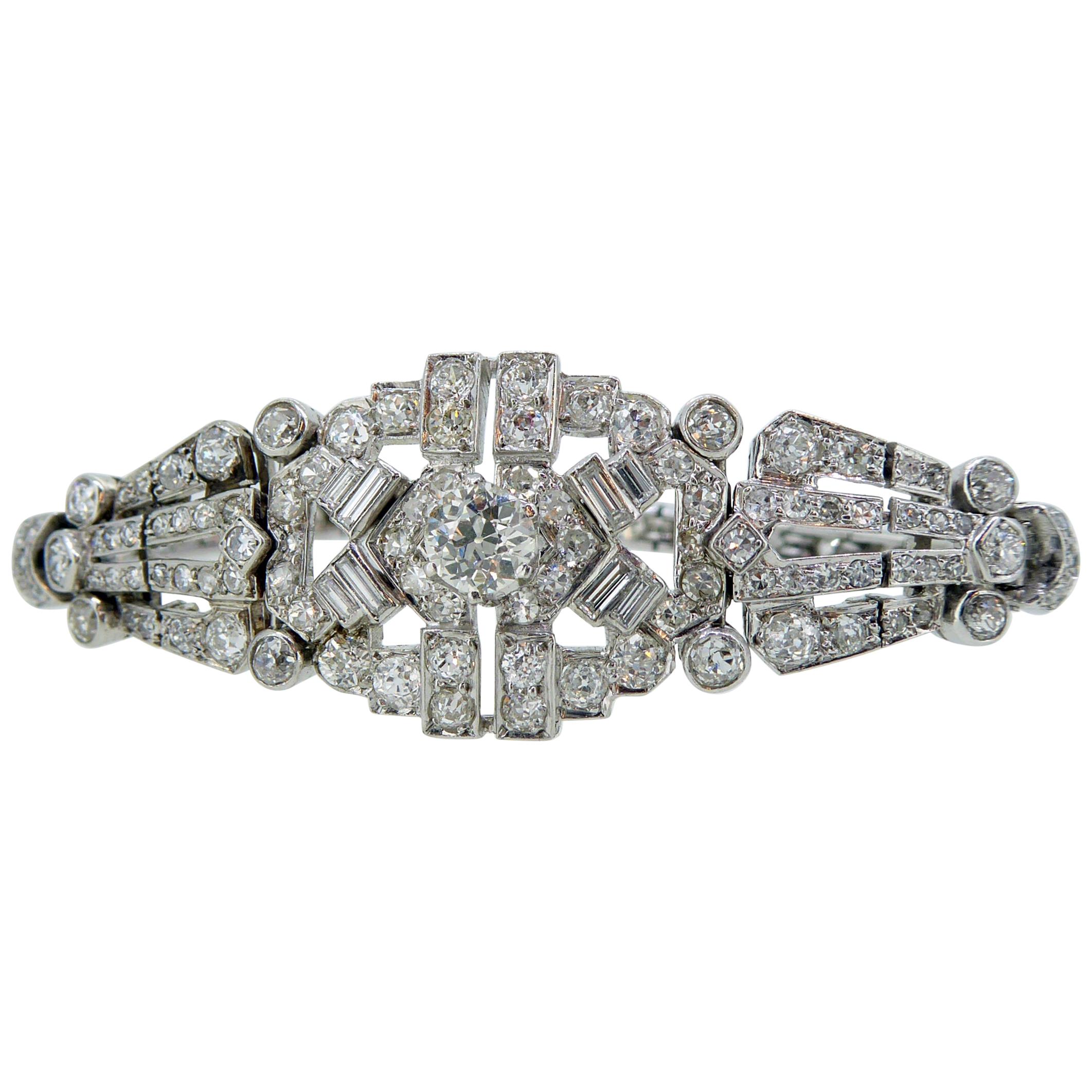 4.82 Carat Art Deco Diamond Bracelet, White Gold, circa 1930