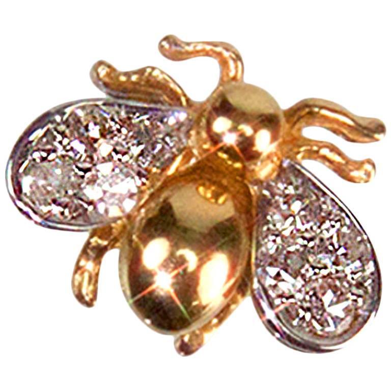 Whimsical Diamond Gold Fly Pin For Sale