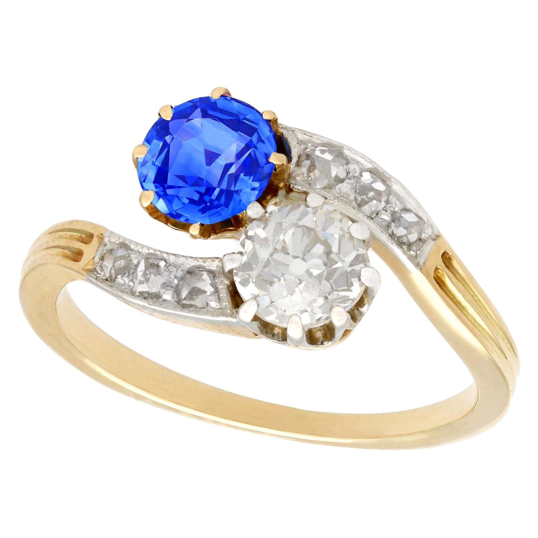 1910 Antique Sapphire and Diamond Yellow Gold Twist Ring