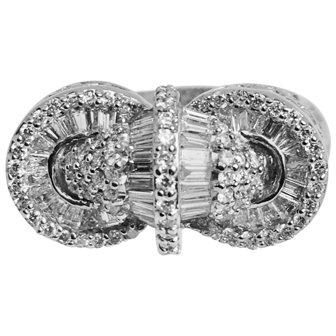 Round Opal and Diamond Cocktail Ring 18 Karat White Gold, Estate For
