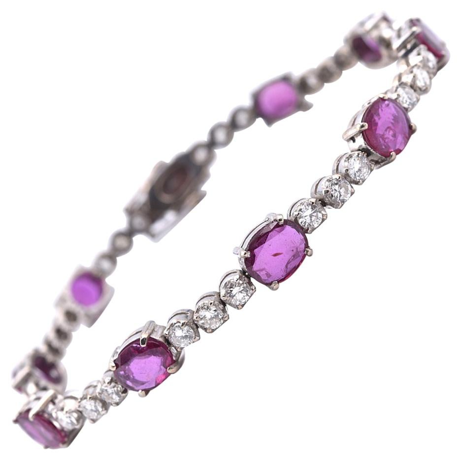 14 Karat White Gold Diamond and Ruby Bracelet