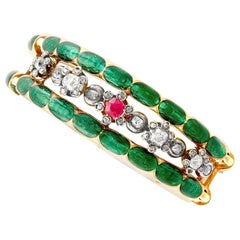 Bracelet jonc russe ancien de 2,86 carats de diamants, rubis synthétique, émail et or