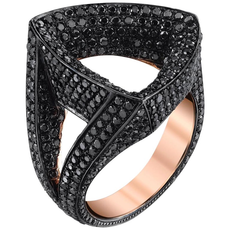 Black diamond and 18-karat rose gold Geometric Trilogy ring 