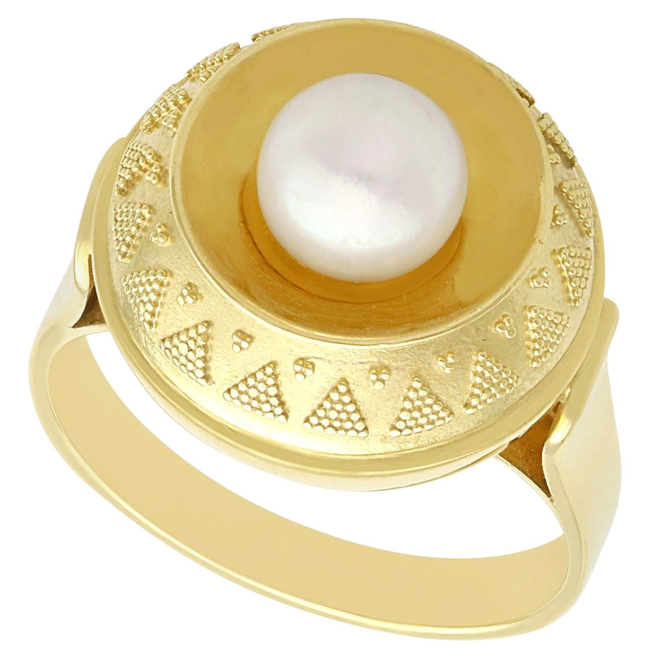1960s Cultured Pearl 14k Yellow Gold Cocktail Ring For Sale