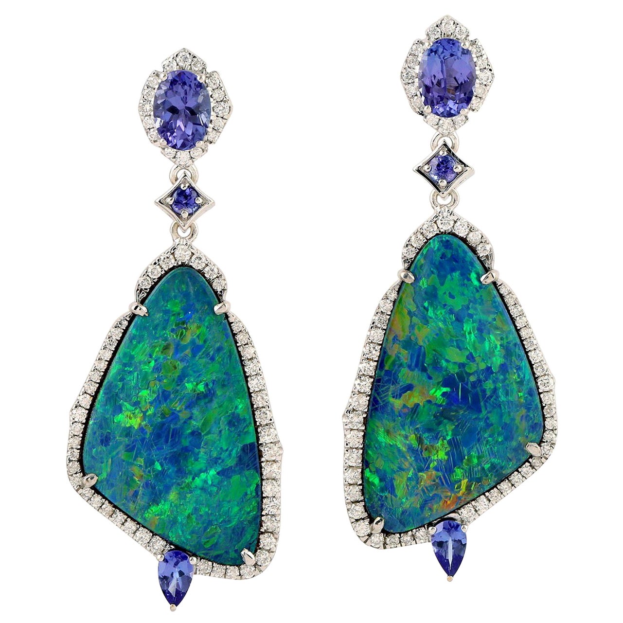 7.2 Carat Opal Sapphire Diamond 18 Karat Gold Earrings For Sale at 1stDibs