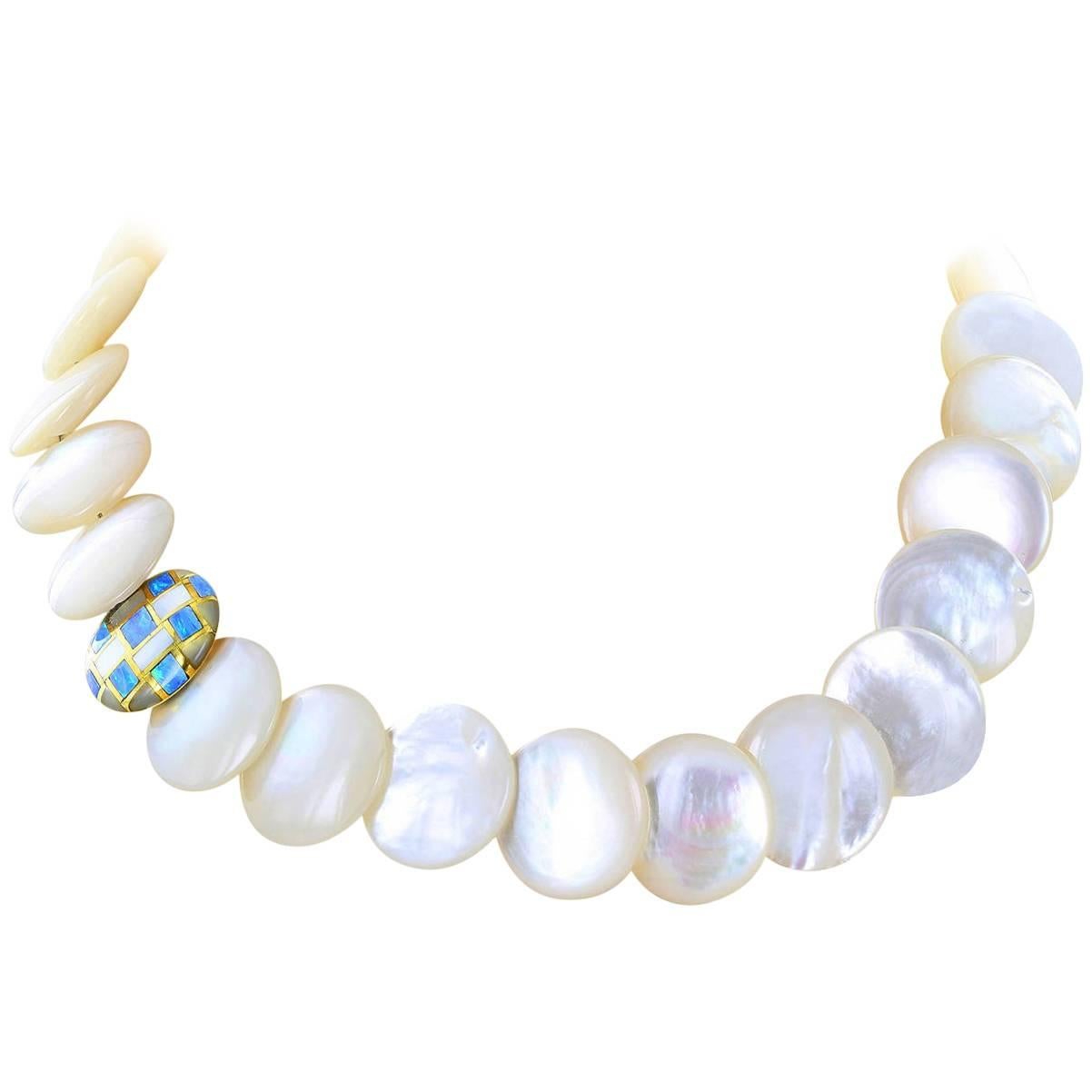 Tiffany & Co. Mother-of-Pearl Opal Gold Necklace For Sale