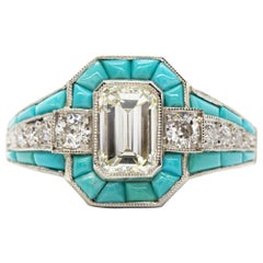 Platinum Diamonds and Turquoises Ring