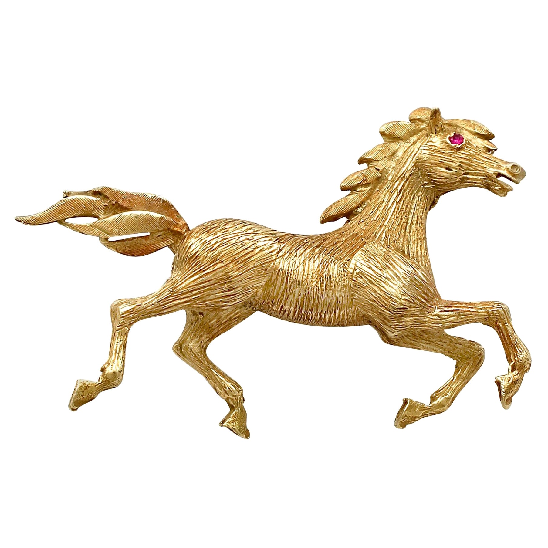 1960s Ruby and Yellow Gold Horse Brooch