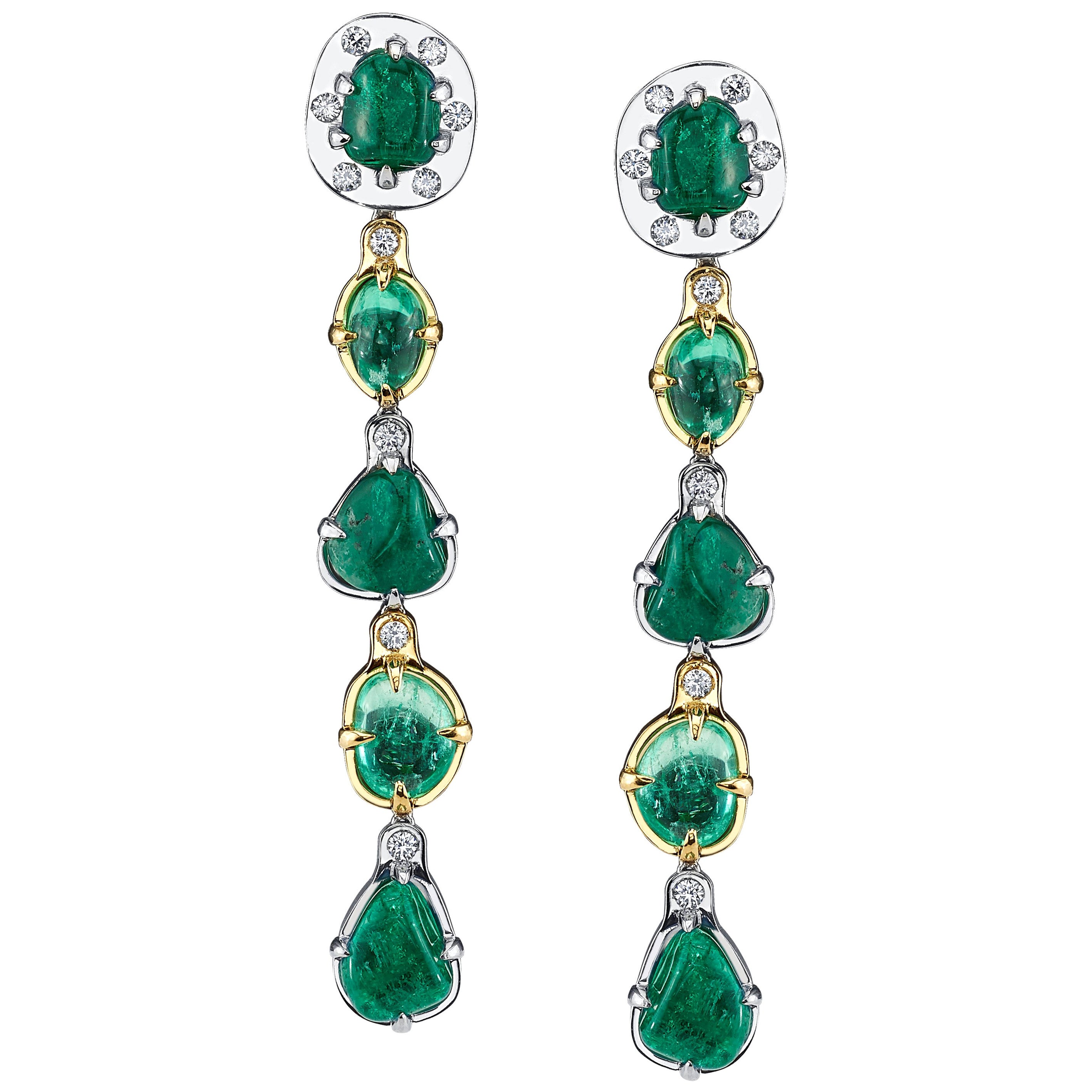 Muzo Emerald Colombia Diamonds Art Deco Style 18K Yellow Gold Dangle ...