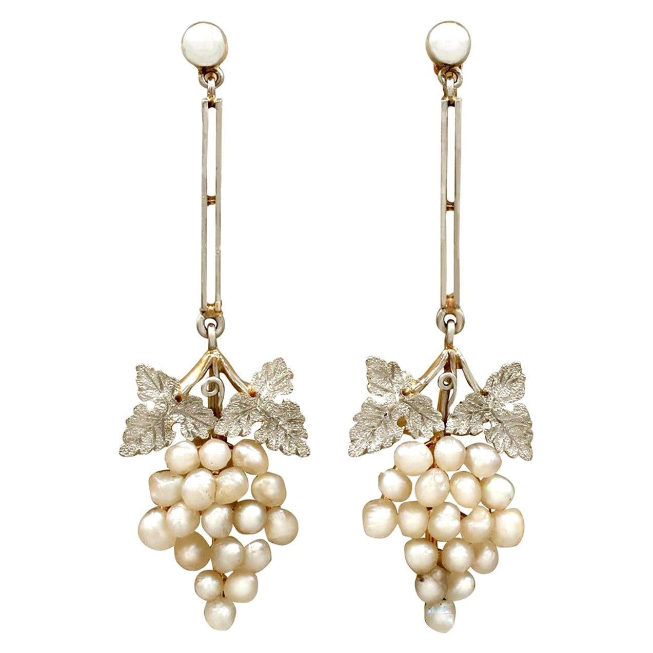 Antique Victorian Natural Pearl and Yellow Gold Platinum Set Drop Earrings For Sale