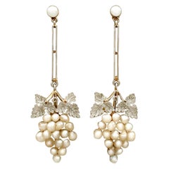 Antique Victorian Natural Pearl and Yellow Gold Platinum Set Drop Earrings