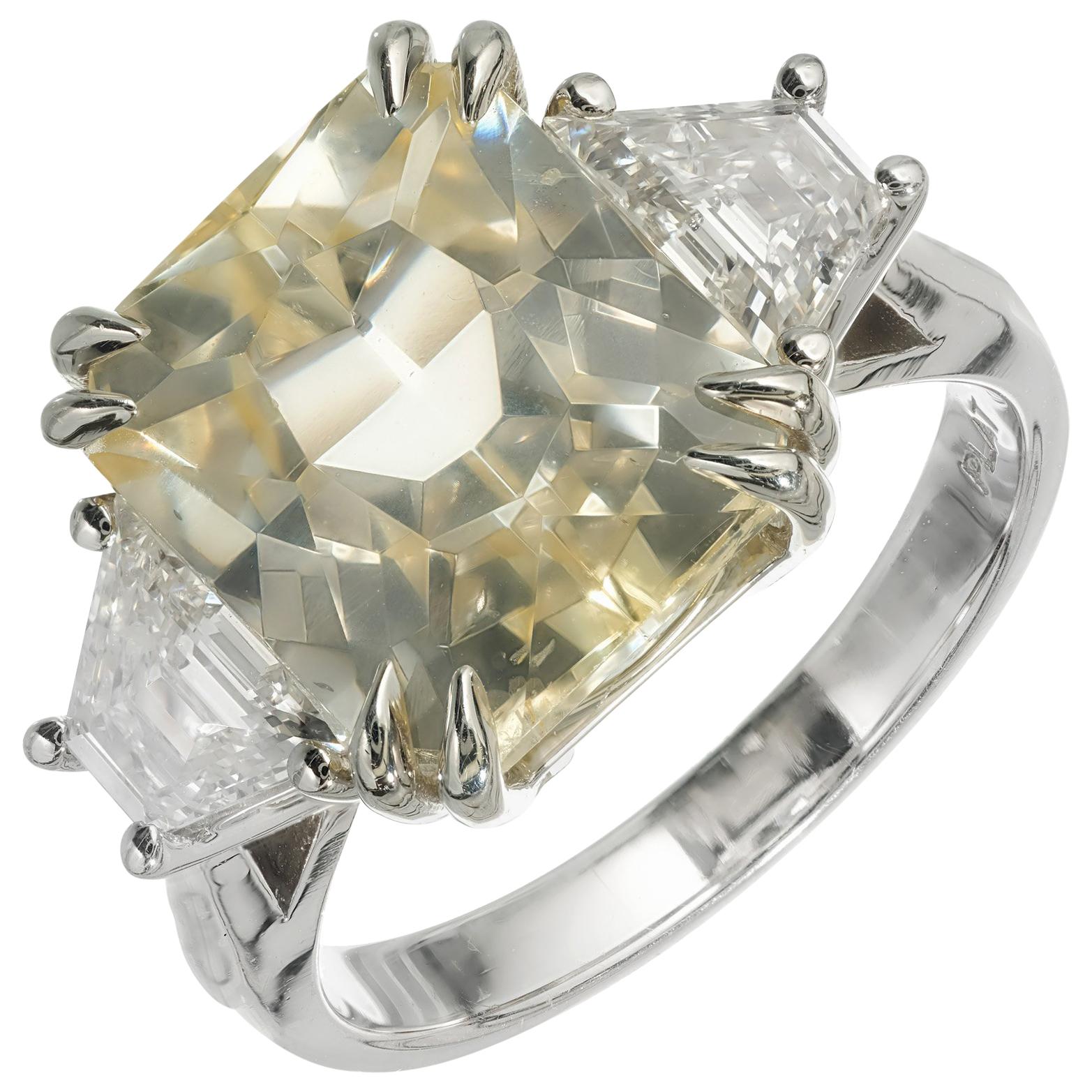 Peter Suchy 8.76 Carat Natural Yellow Sapphire Diamond Platinum Engagement Ring