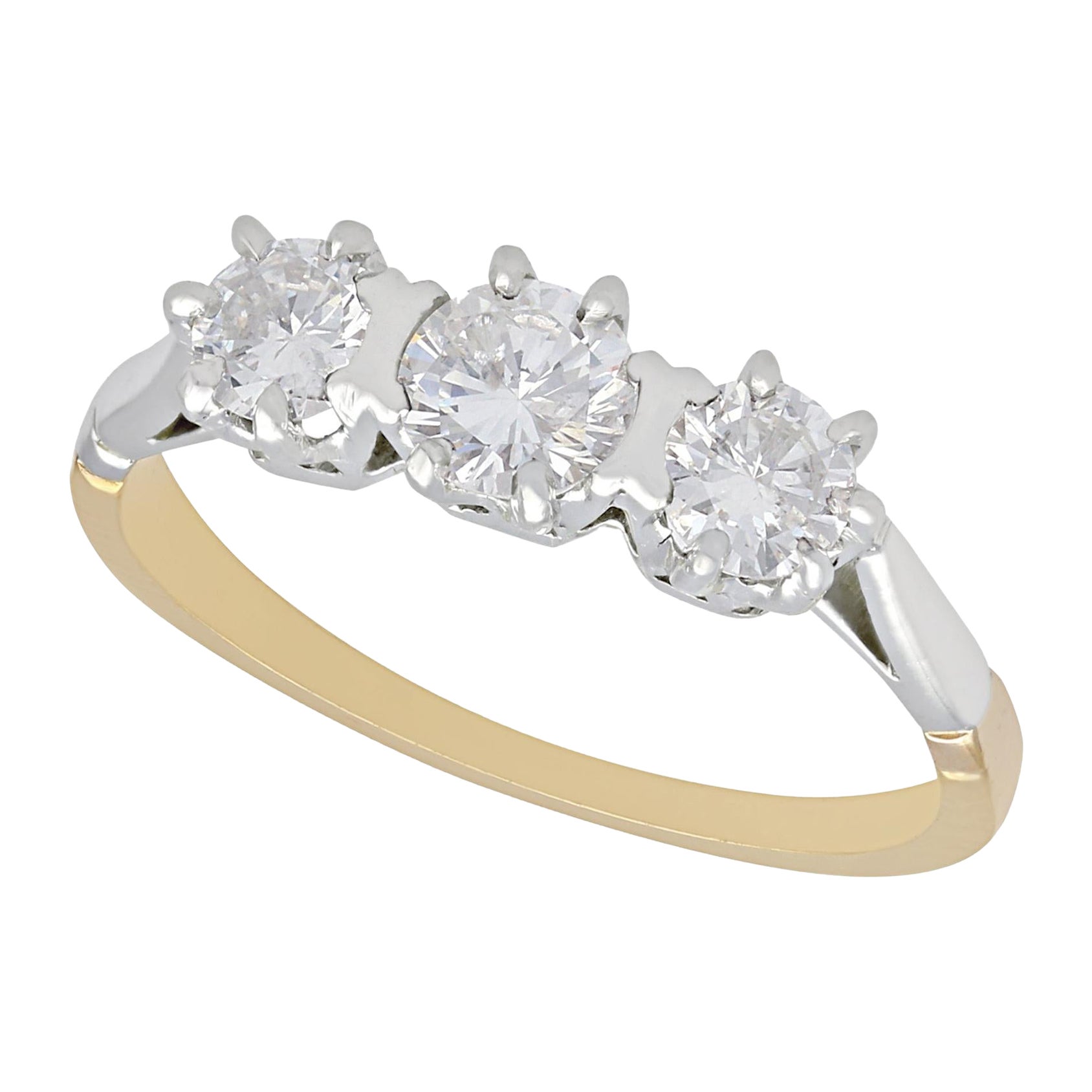 Vintage 1980s Diamond and Yellow Gold with Platinum Set Three-Stone Ring
