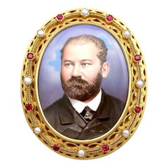 1890s Enamel and Seed Pearl 1.10 Carat Ruby and Yellow Gold Brooch
