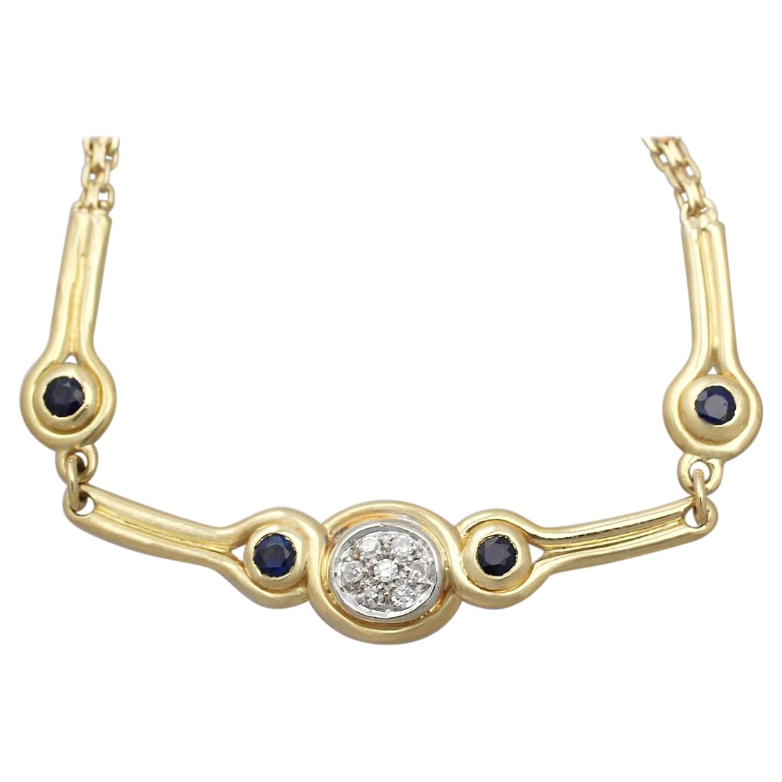 2000s Diamond and Sapphire Yellow Gold Necklace For Sale