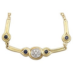 Used 2000s Diamond and Sapphire Yellow Gold Necklace