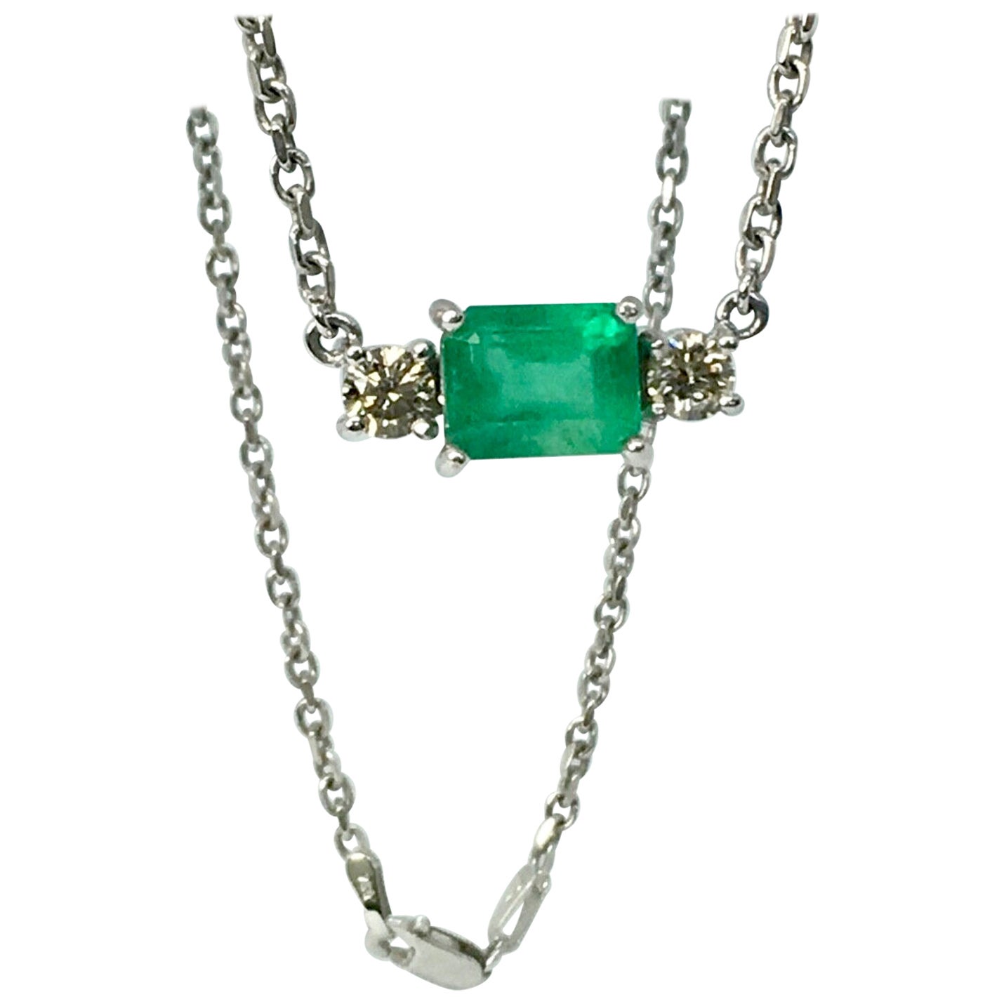 1950s Colombian Emerald Diamond Pendant Platinum Necklace at 1stDibs