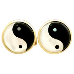 Vintage Yin Yang Mother of Pearl and Yellow Gold Cufflinks