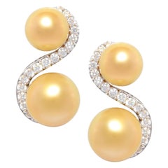Pendientes de Diamantes Perla Dorada Diseño Remolino de Ella Gafter