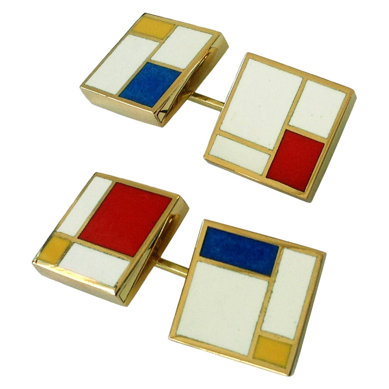 Dalben Homage to Mondrian Enamel Gold Cufflinks For Sale