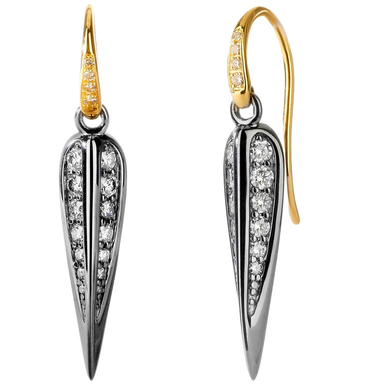 Syna Oxidized Silver and Yellow Gold Earrings with Champagne Diamonds ...