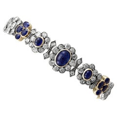 Antique 6.72 Carat Cabochon Cut Sapphire Bracelet with Diamonds