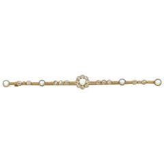 Victorian Diamond and Pearl Yellow Gold Bar Brooch