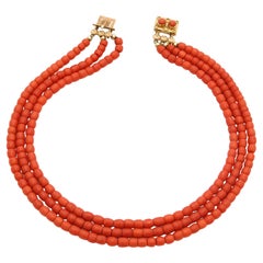 Used 14 Karat Gold Coral Multi-Strand Beaded Necklace