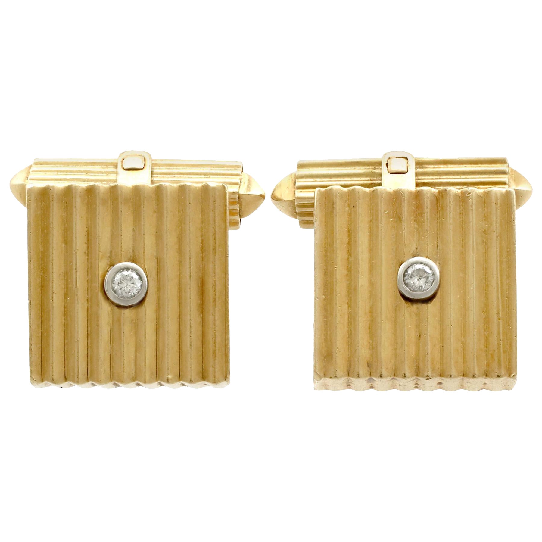 1960s German Art Deco Style Diamond Gold Cufflinks For Sale