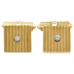 Vintage 1960s German Art Deco Style Diamond Gold Cufflinks