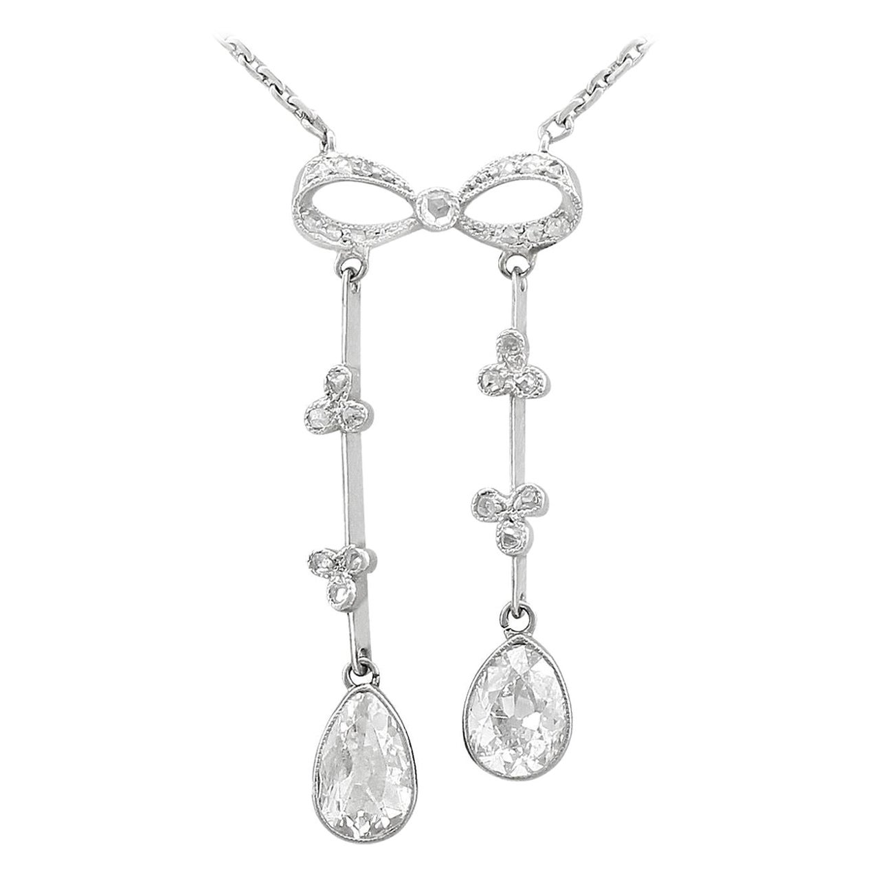 Antique 1.22 Carat Diamond and White Gold Necklace