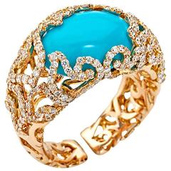 Chantecler of Capri Turquoise Diamond Gold Ring 2