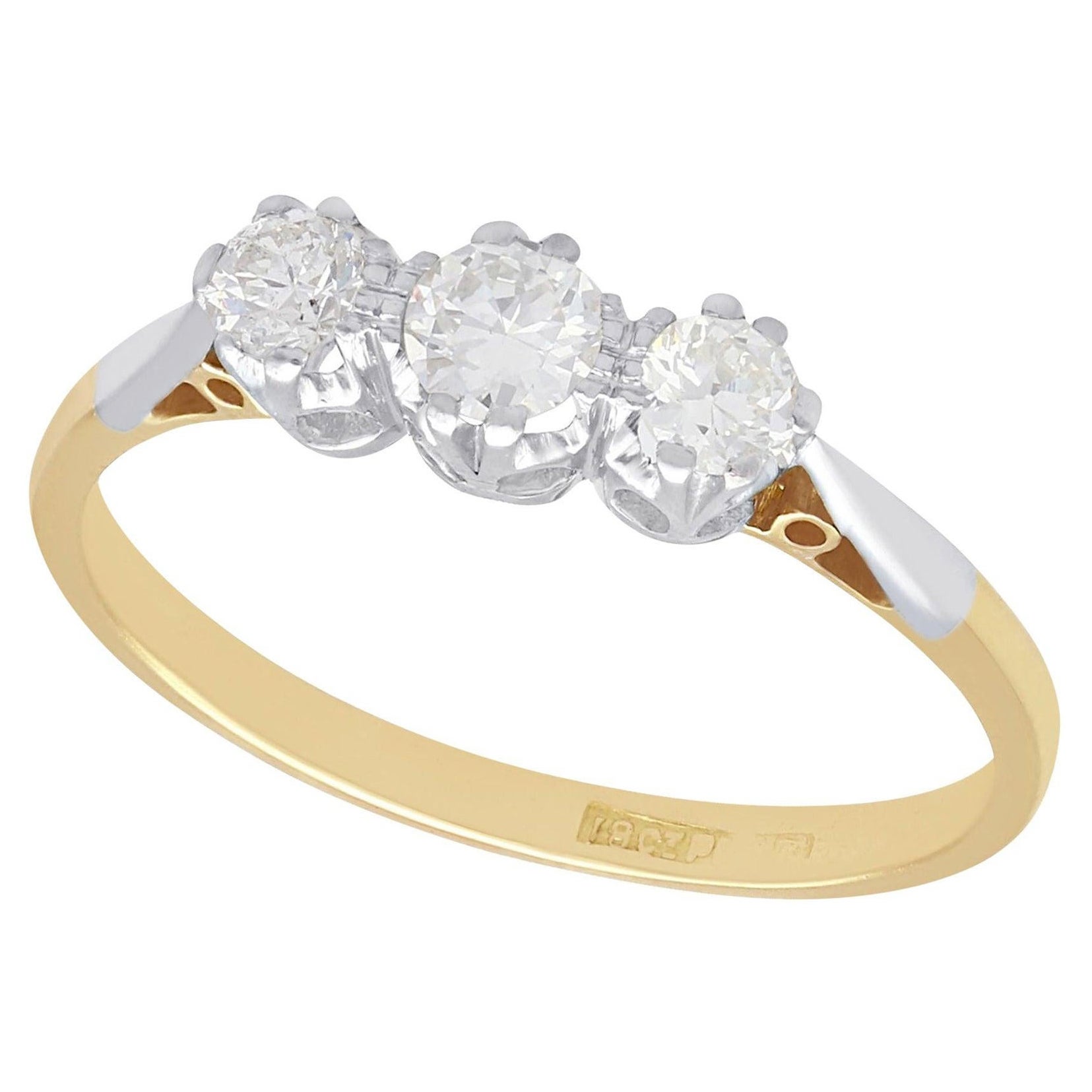 Antiker 1930er Diamant-Gelbgold-Trilogie-Ring im Angebot