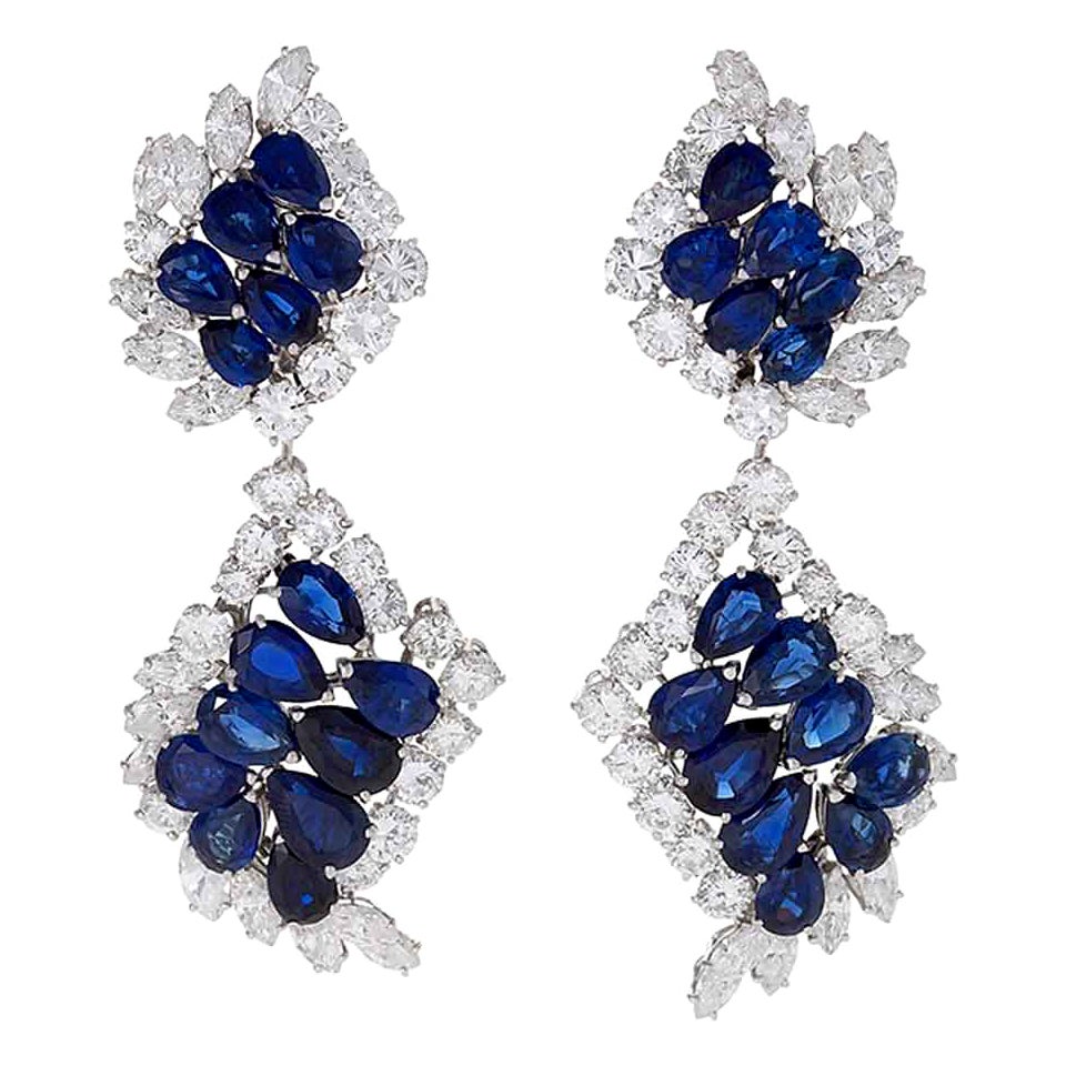 Art Deco Cartier Diamond Platinum Drop Earrings at 1stDibs
