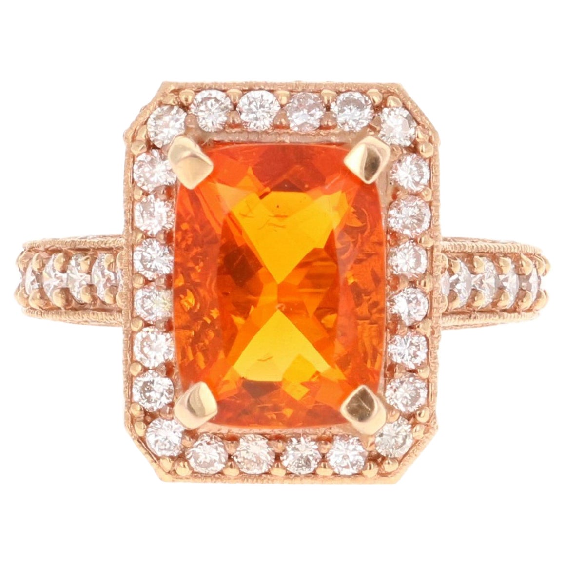 6.22 Carat Fire Opal Diamond 14 Karat Rose Gold Cocktail Ring For Sale ...