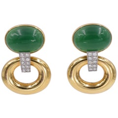 David Webb Green Onyx and Diamond Ear Clips