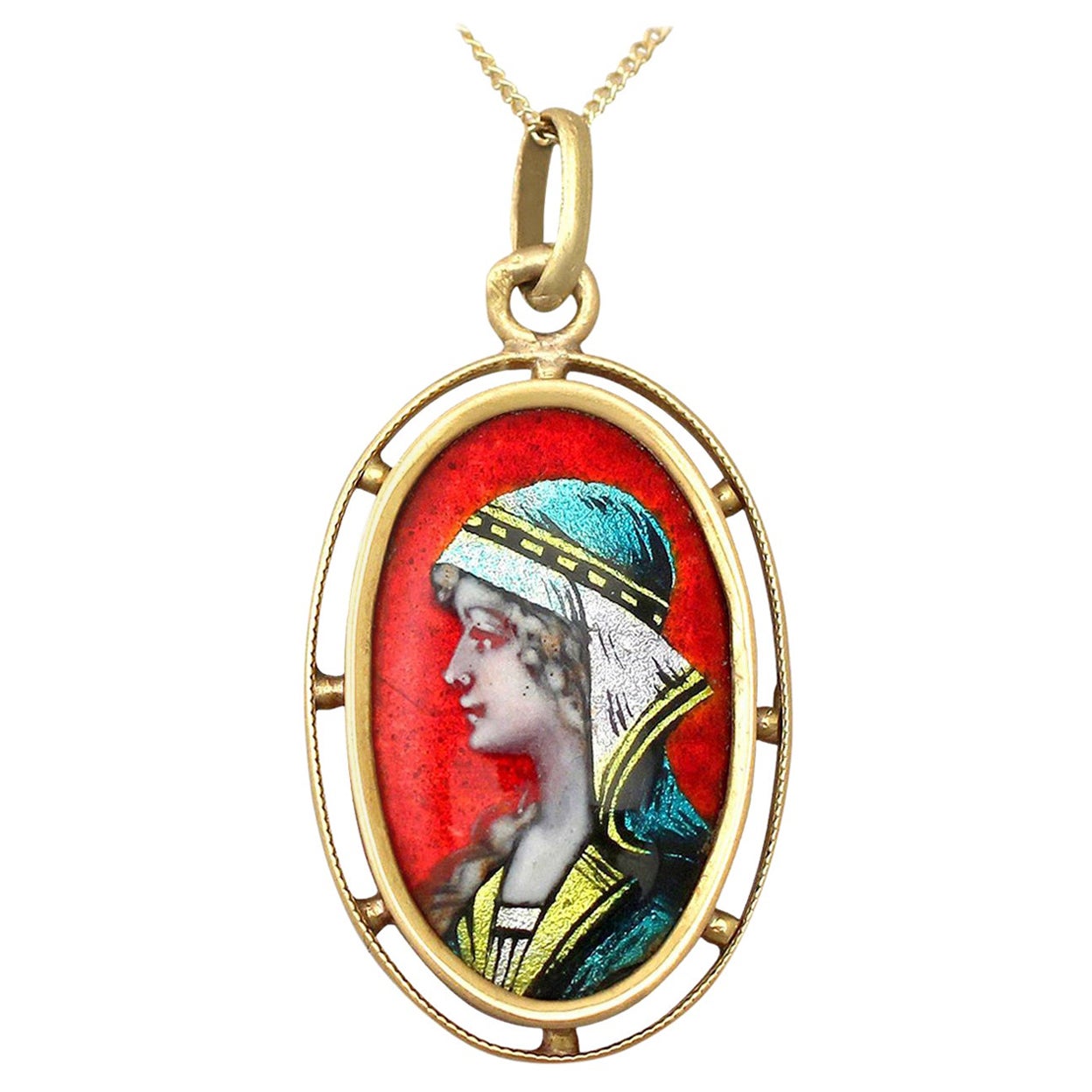 Antique French Enamel and Yellow Gold Pendant For Sale