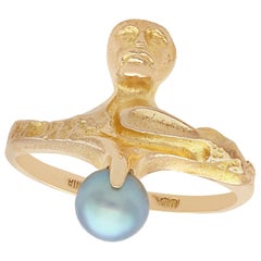 Vintage 1970s Finnish Cultured Pearl and Yellow Gold Cocktail Ring by Lapponia