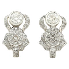 1930 Antique 3.03 Carat Diamond and White Gold Earrings