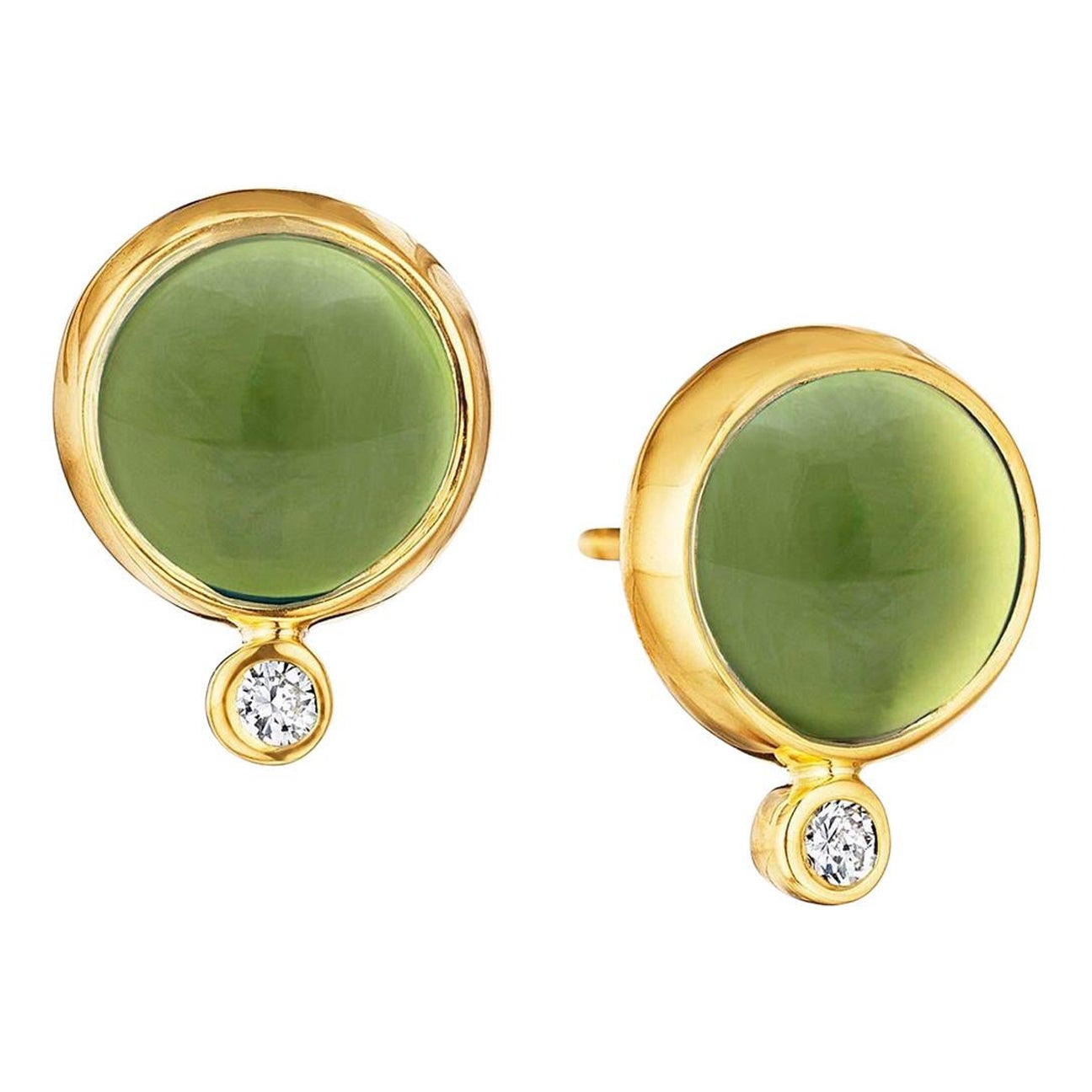Syna Peridot Yellow Gold Baubles Earrings with Diamonds