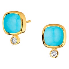 Syna Turquoise Yellow Gold Sugarloaf Earrings with Diamonds