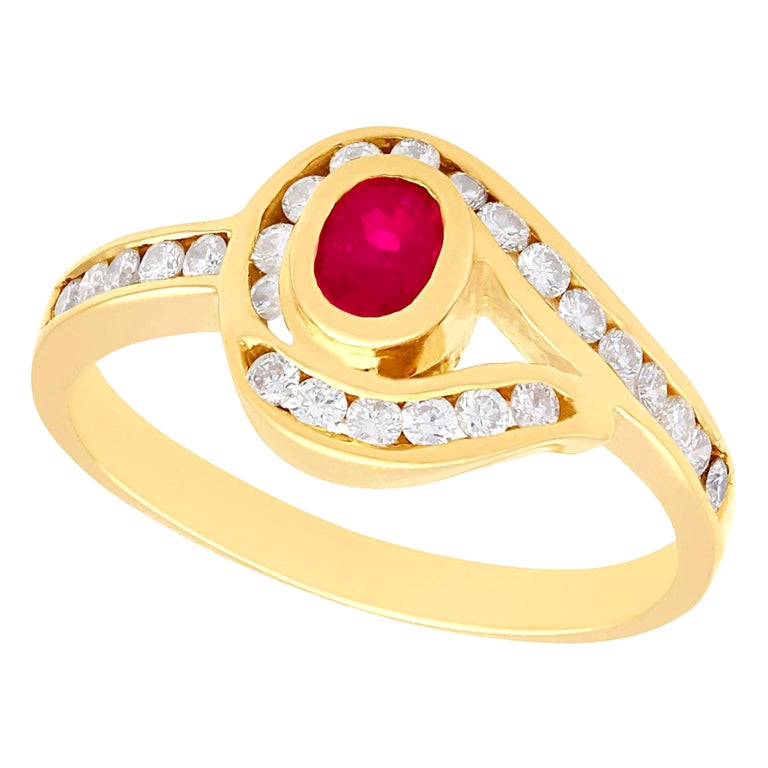 Bague Vintage Années 80 – Strass Et Verre Rubis, Style Baroque, Taille Ajustable ~50