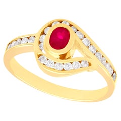 Vintage 1980s Ruby and Diamond Yellow Gold Twist Ring