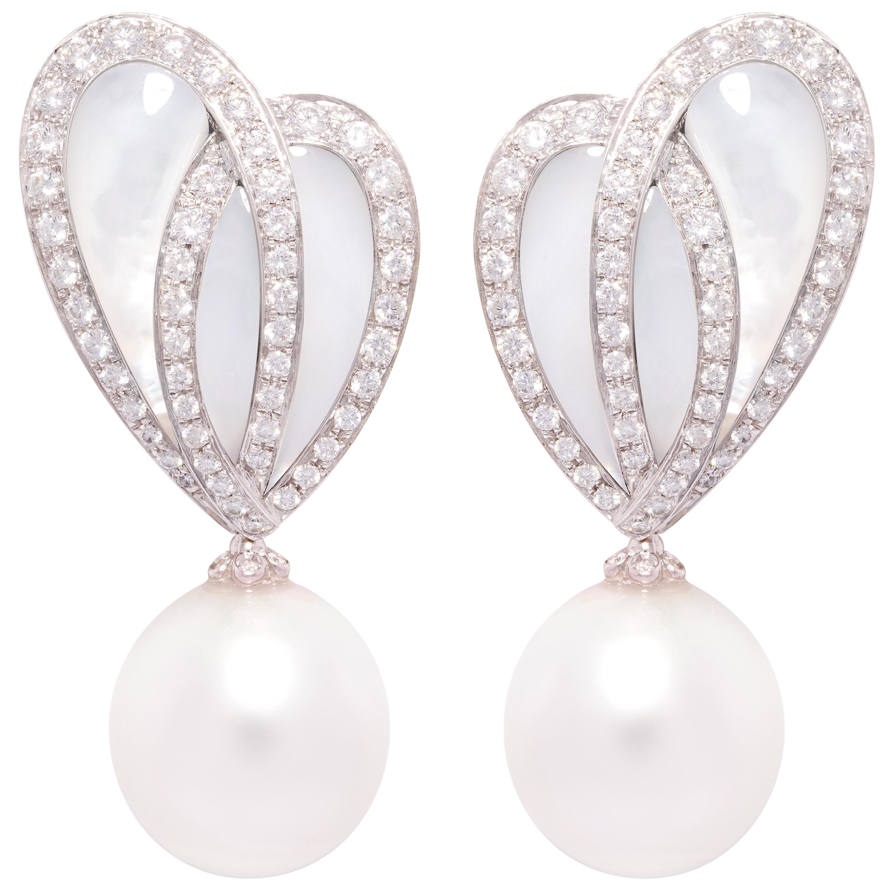 Ella Gafter South Sea Pearl Diamond Earrings For Sale