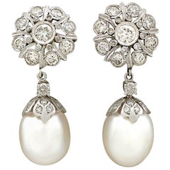 1960s 3.58 Carat Diamond South Sea Pearl White Gold Drop Earrings