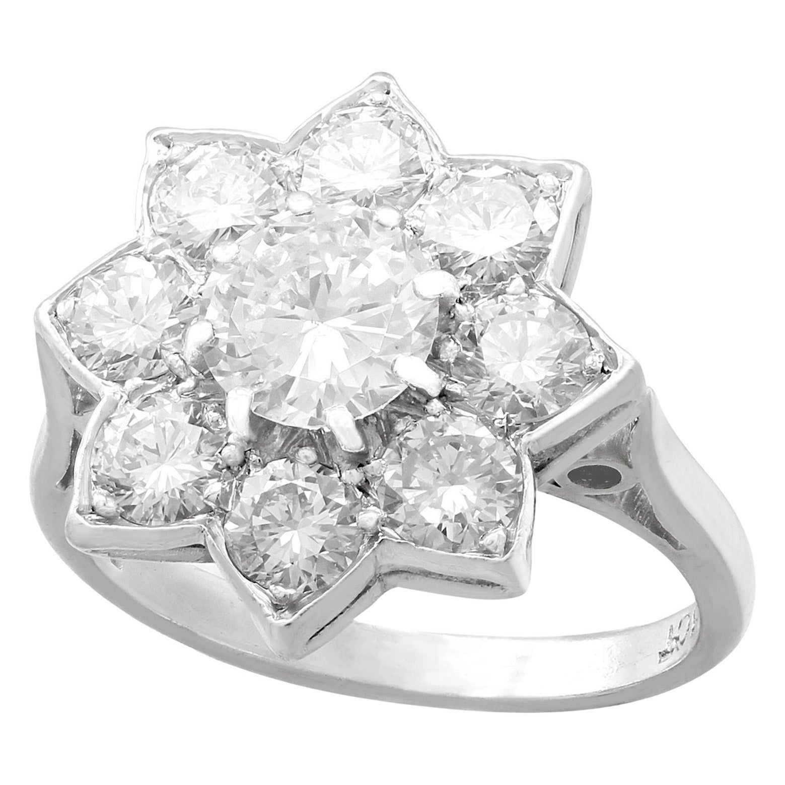 1940s 1.87 Carat Diamond and White Gold Cluster Ring For Sale